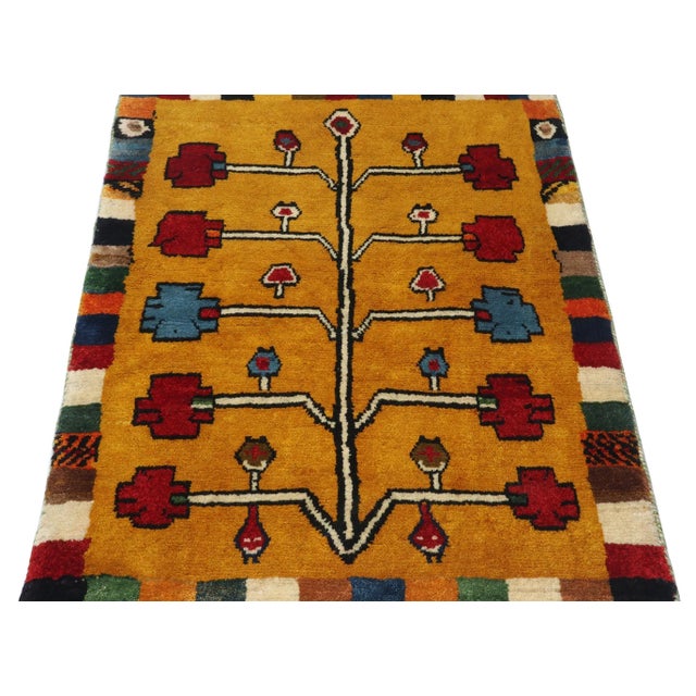 Tribal 1950s Vintage Gabbeh Tribal Rug in Gold-Orange With Colorful Geometric Pattern For Sale - Image 3 of 7
