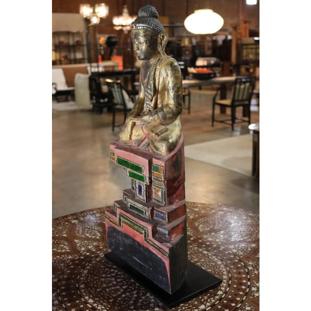 Tai Yai Carved Wood Seated Buddha Sculpture For Sale - Image 4 of 7