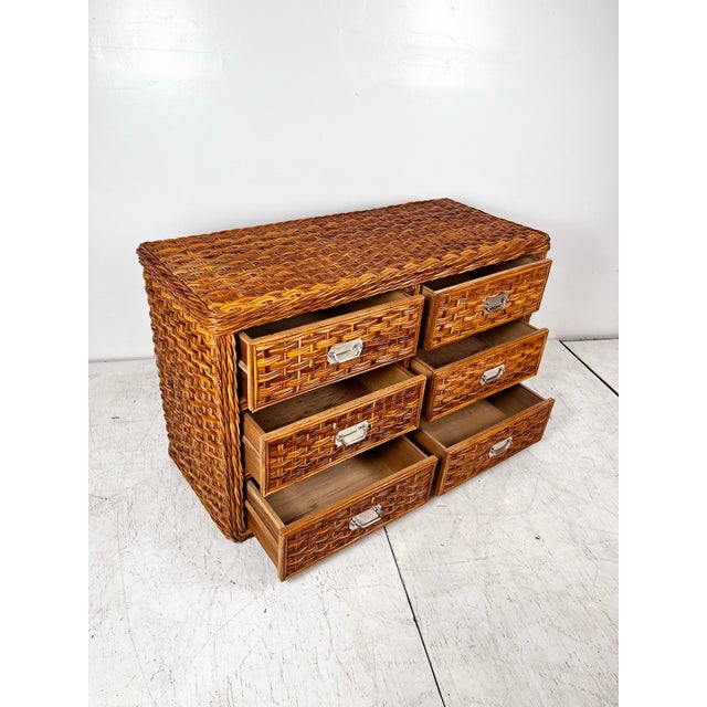 Vintage Woven Rattan Wicker Campaign Dresser For Sale - Image 12 of 12