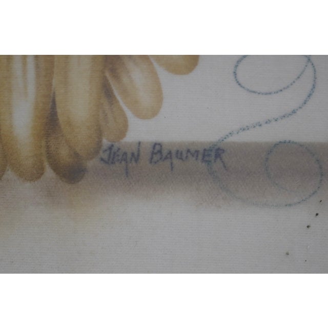 1960s Still Life Fruit Basket Jean Baumer Theorem Painting Stencil Artwork on Cotton Signed For Sale In Philadelphia - Image 6 of 8