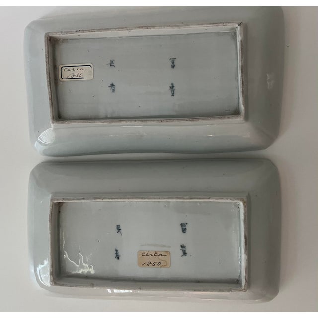 Antique Japanese Rectangular Blue and White Dishes - Set of 2 For Sale - Image 6 of 18