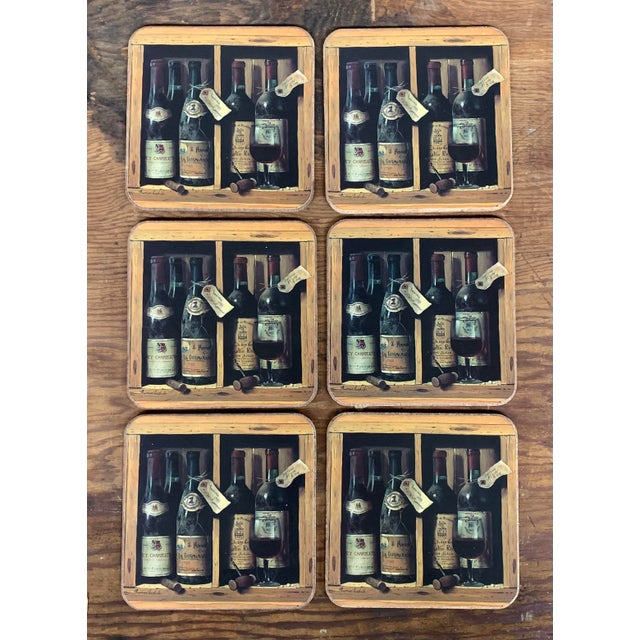 English 12 Pimpernel Coasters Wine Bottles Trompe l'Oeil Painting Raymond Campbell For Sale - Image 3 of 8