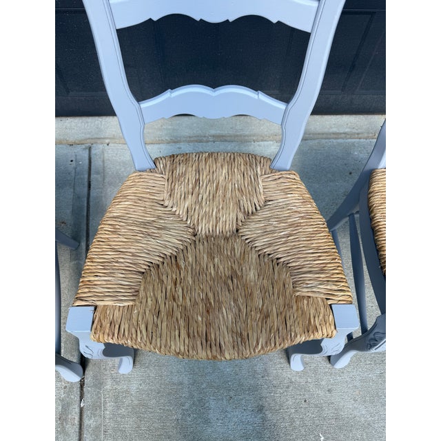 Late 20th Century French Country Ladder Back Rush Seat Dining Chairs – Set of 6 For Sale - Image 4 of 9