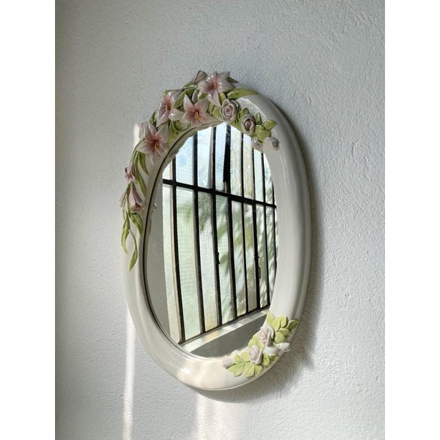Oval Ceramic Mirror with Flowers, 1980s For Sale - Image 10 of 18