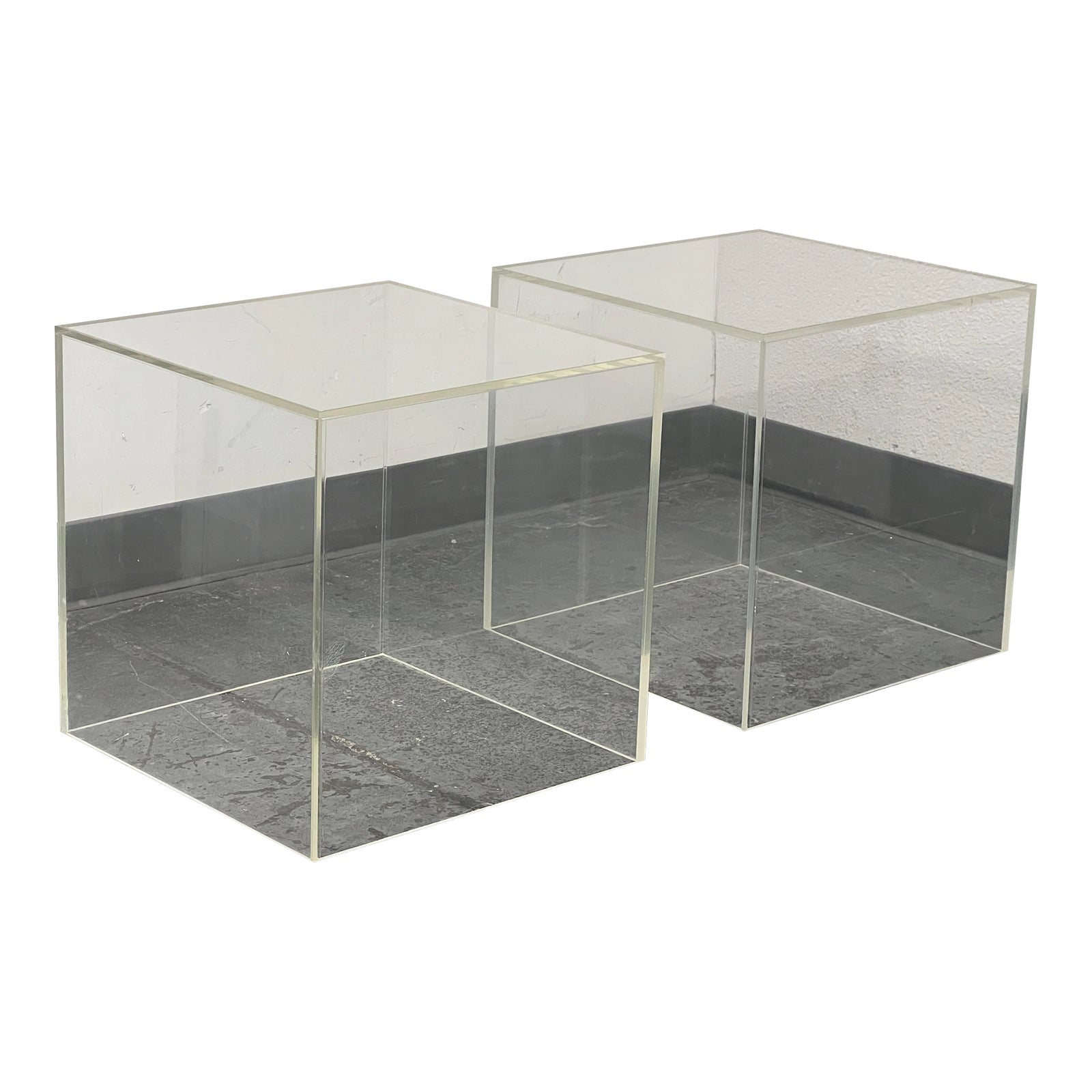 Acrylic Extra Large Cube Side Tables, a Pair | Chairish