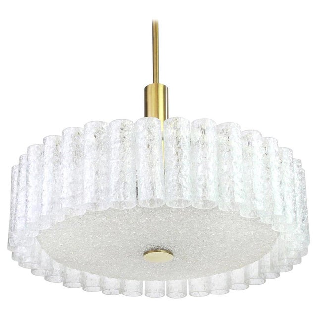 Metal Large German Murano Ice Glass Tubes Chandelier by Doria, 1970s For Sale - Image 7 of 7