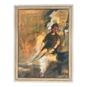 Vintage Mixed Media Painting of a Reclining Woman