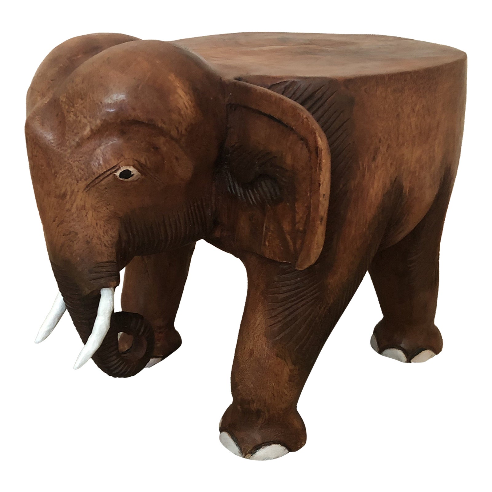 Carved Wooden Elephant Table, MidCentury. Chairish
