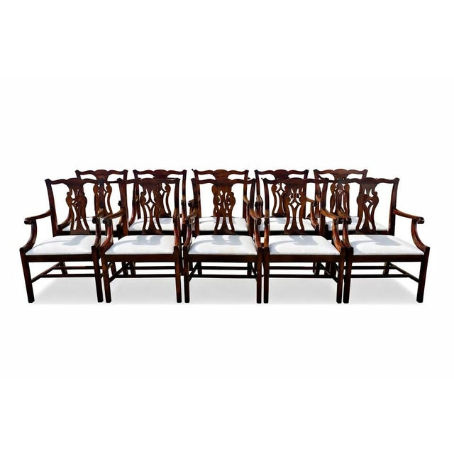 Add a daringly stylish statement to your dining room design with this extraordinary and rare set of 10 solid wood mahogany...