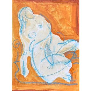 "Gesture in Orange Ii" Contemporary Abstract Figure Acrylic on Paper For Sale