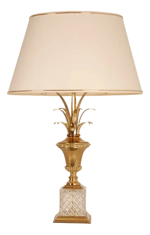 Vintage Hollywood Regency Crystal Base Palm Leaf Table Lamp