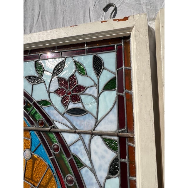Pair of American Victorian Stained Glass Windows For Sale - Image 11 of 18
