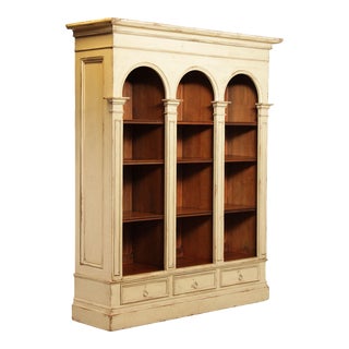 Habersham Furniture Neoclassical Revival Style Distress Painted 'Versaille' Bookcase Biblioteque For Sale
