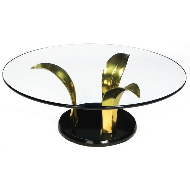 Black Lacquer & Brass Palm Leaf Cocktail Table