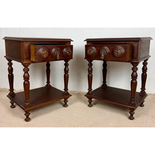 Pair of Spanish Carved Wood Nightstands, 20th Century For Sale - Image 9 of 11