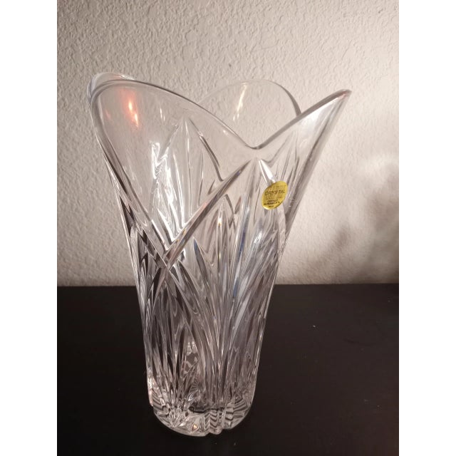 Capri Crystal Italy Clear Crystal Ruffled Vase For Sale - Image 9 of 9