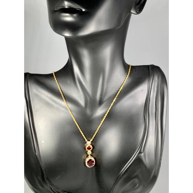 6 Carat Oval Shape Garnet and 0.6 Carat Diamond Necklace in 14 Karat Yellow Gold For Sale - Image 10 of 18