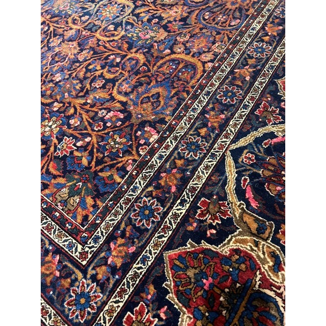 Textile Late 20th Century Navy Blue Persian Antique Kashan For Sale - Image 7 of 12