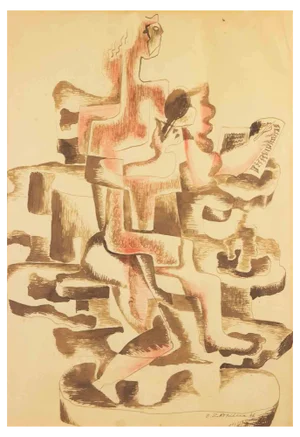 Ossip Zadkine, Untitled, Mixed Media Drawing, 1946