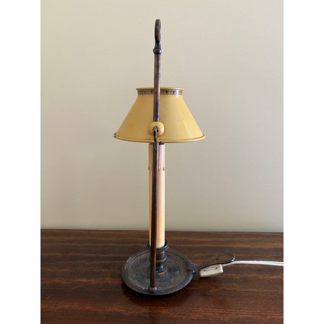 Mid 20th Centur French Provincial Louis XVI Brass Bouillotte Lamp With Yellow Tole Shade For Sale In South Bend - Image 6 of 11