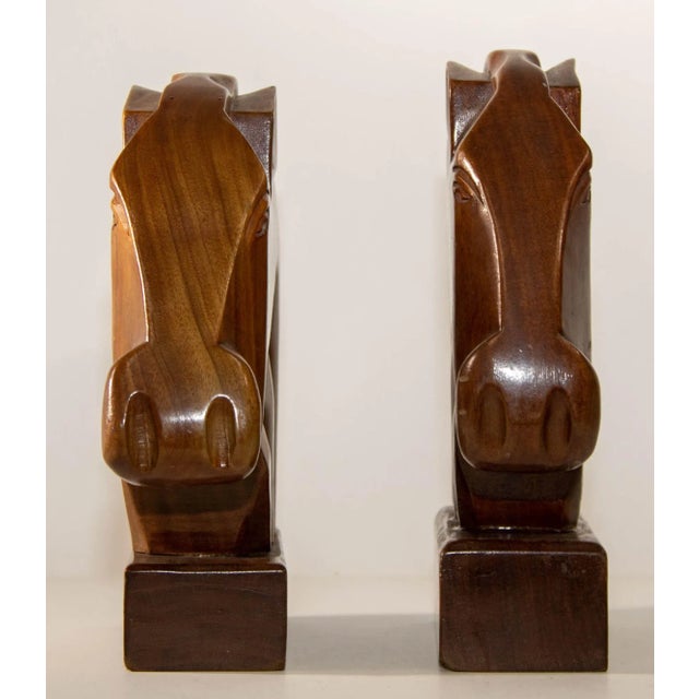 Vintage Hand Carved Wooden Art Deco Horse Head Bookends a Pair For Sale In Palm Springs - Image 6 of 13