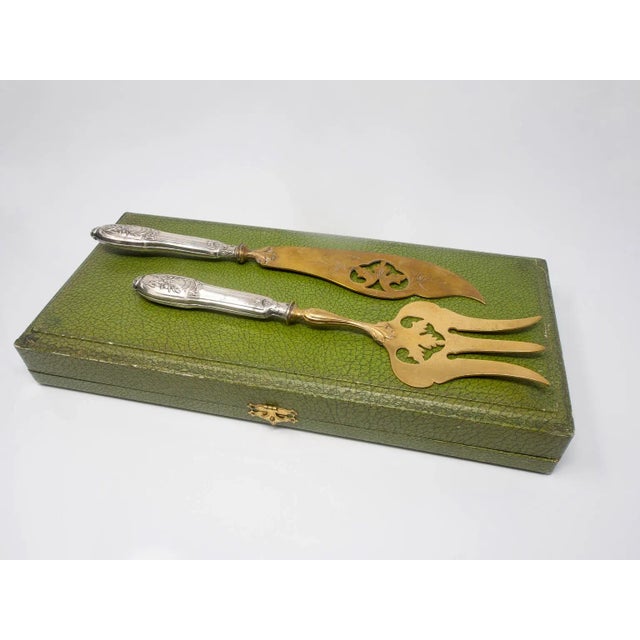 Asparagus French Art Nouveau Sterling and Vermeil 2pc Fish Server Set For Sale - Image 8 of 11