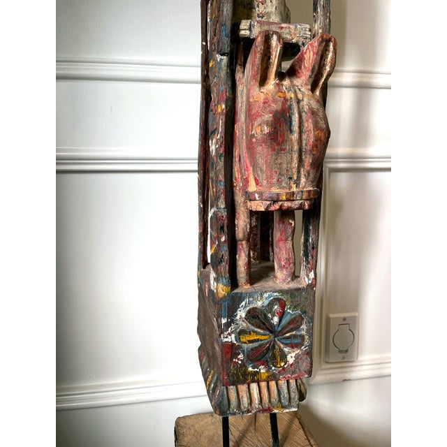 19th Century Antique Burmese Architectural Carved and Polychromed Wood Pole Southeast Asia For Sale - Image 5 of 16
