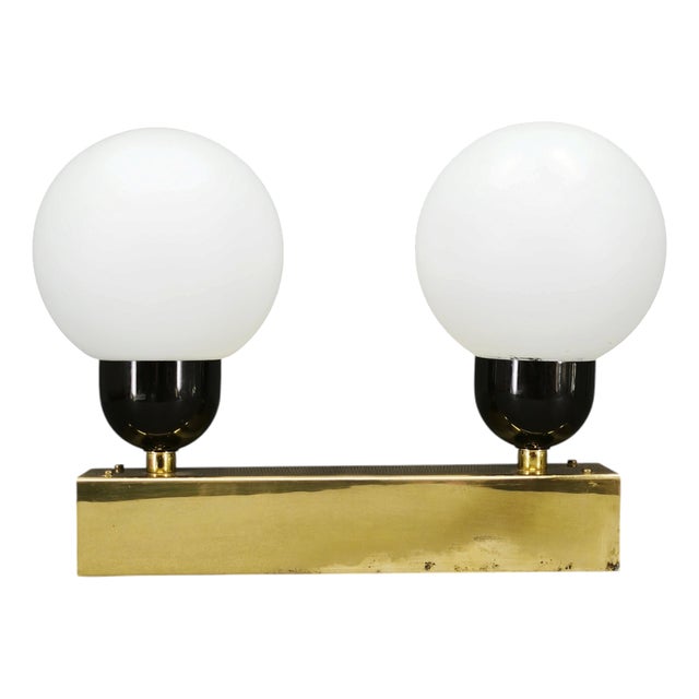 Vintage Brass Double Globe Wall Light by Kamenický Šenov, Czechoslovakia, 1970s For Sale