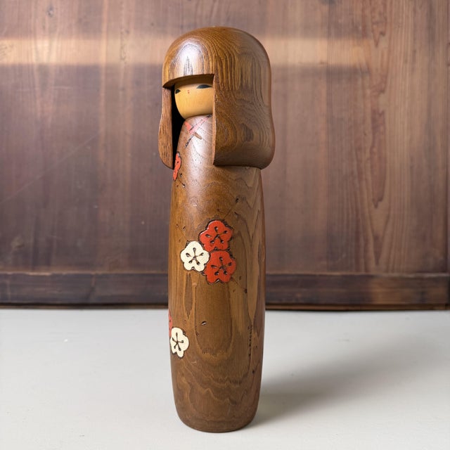 1970s Vintage Usaburo Kokeshi with Plum Blossom, 1970-1980 For Sale - Image 5 of 10