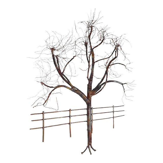 Brutalist Wall Hanging Tree Sculpture Signed Illegibly After Jere C 1970's For Sale