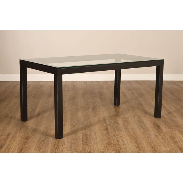 Contemporary Mitchell Gold + Bob Williams Modern Parsons Style Glass Top Dining Table For Sale - Image 3 of 18