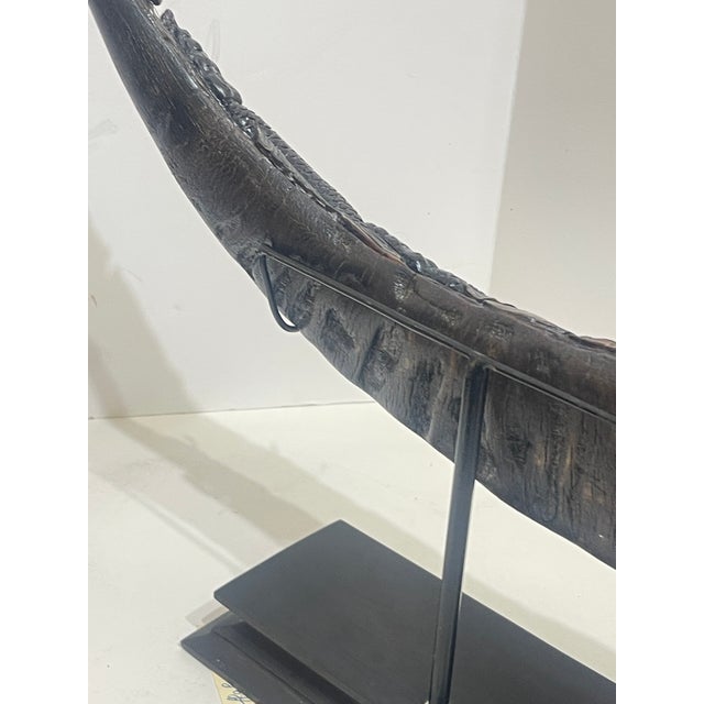 Antique Asian Hand Carved Buffalo Horn on Stand For Sale - Image 12 of 13
