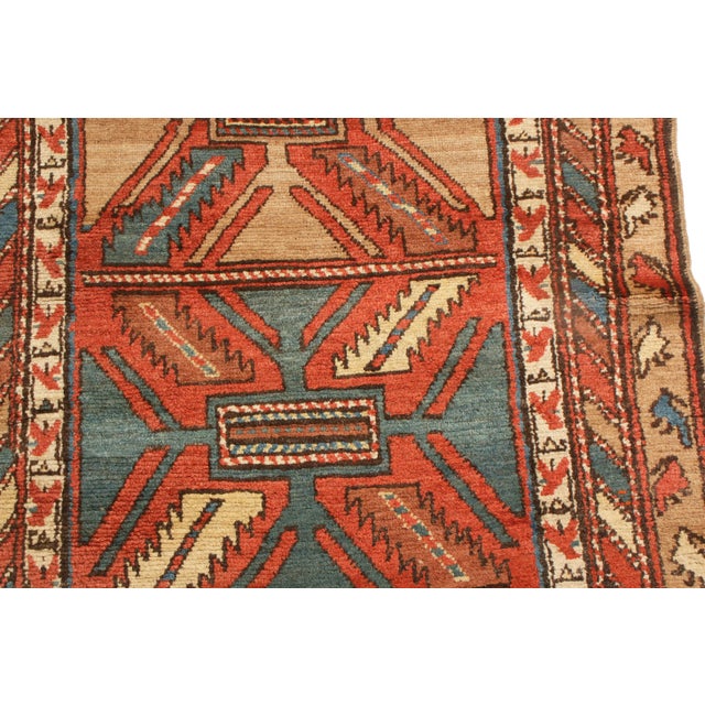 Antique Bakhshaish Red and Blue Geometric Wool Persian Runner With Bronze For Sale In New York - Image 6 of 7