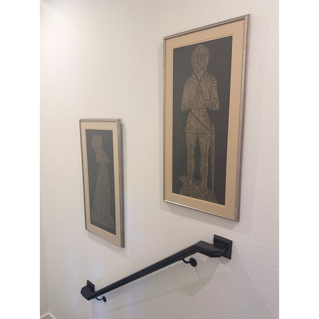 Late 20th Century Framed 37x18 Gold Wax Brass Rubbing Knight Henry Rochforth 1470 For Sale - Image 9 of 9
