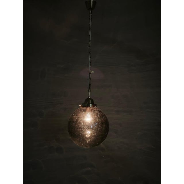 Czech Smoked Glass Globe and Brass Pendant Light, 1970s For Sale - Image 3 of 11