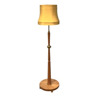 Mid-Century Swedish Modern Brass and Birch Floor Lamp by Ivar Fransson for Iwo, 1940s For Sale
