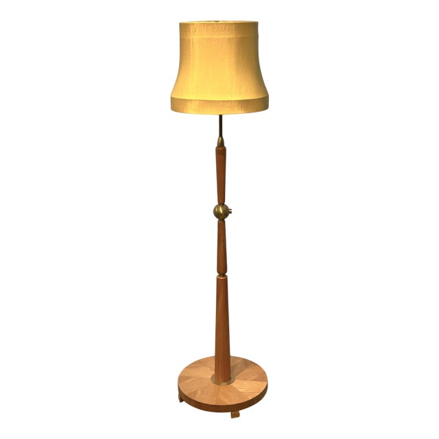Mid-Century Swedish Modern Brass and Birch Floor Lamp by Ivar Fransson for Iwo, 1940s For Sale
