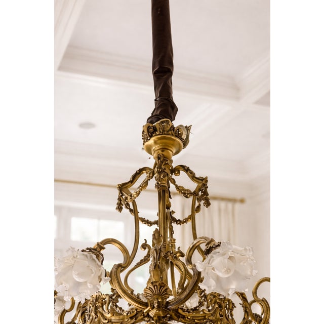 19th Century 19th C French Louis XVI Gilt Bronze Milk Glass Chandelier For Sale - Image 5 of 16