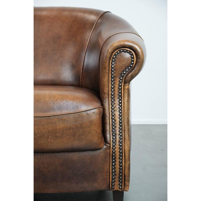 Vintage 2-Seater Club Sofa in Sheepskin with Decorative Nails For Sale - Image 9 of 17