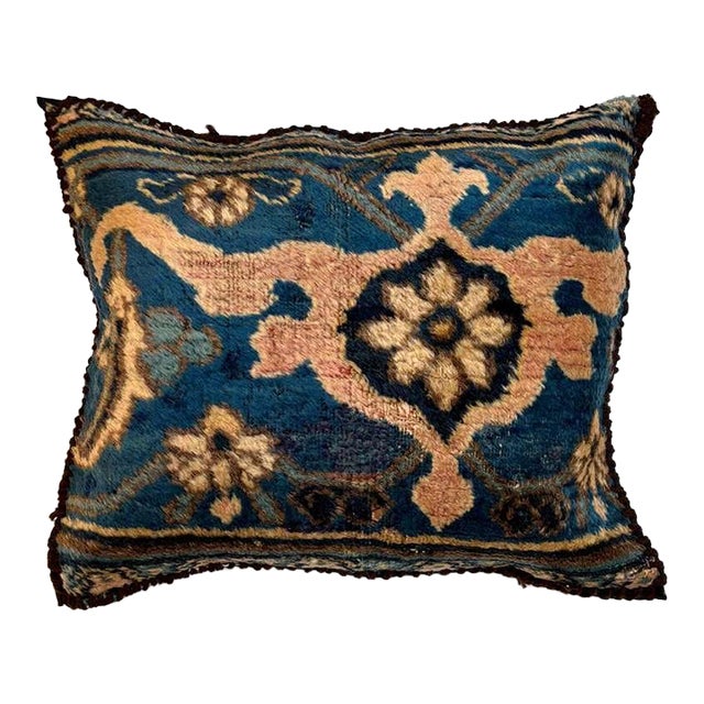 Pillow W/Antique Persian Rug Fragment, 1'4" X 1'3" For Sale