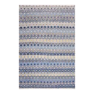 1990s 1990s Modern Moroccan High-Low Lt. Blue/Ivory Wool Rug - 8'4'' X 10'1'' For Sale