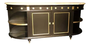 Jansen Hollywood Regency Sideboard, Console, Ebony W Marble Top and Bronze Deco