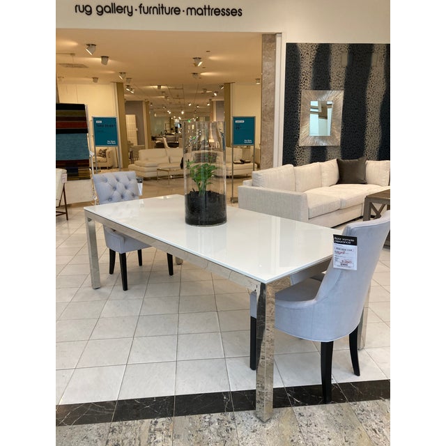 White Mitchell Gold + Bob Williams White Quartz Dining Table W/ Chrome Base 84” For Sale - Image 8 of 10