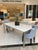 White Mitchell Gold + Bob Williams White Quartz Dining Table W/ Chrome Base 84” For Sale - Image 8 of 10