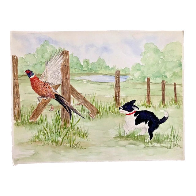 Original 17" x 13" Watercolor "Badger the Dog" Illustrations by Gail Ross, EUC For Sale