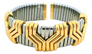 1990s Bulgari Parentesi Tubogas 18k Gold & Stainless Steel Cuff Bracelet