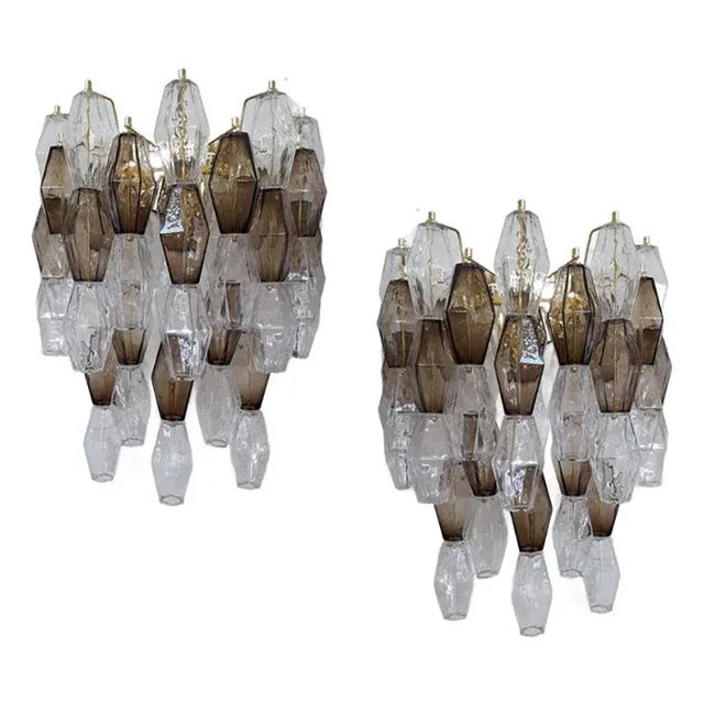 Transparent and Fumè Poliedro Murano Glass Wall Sconces by Simoeng, Set of 2 For Sale - Image 6 of 6