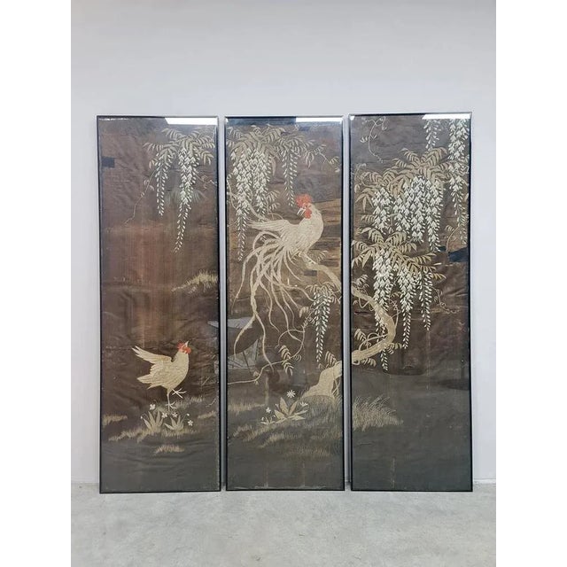 Japanese Showa Period Chinoiserie Embroidered Silk Wall Art, 1950s For Sale - Image 4 of 7