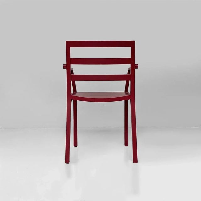 Italian Modern Armchair in Burgundy Varnished Wood, 1980s For Sale - Image 6 of 18