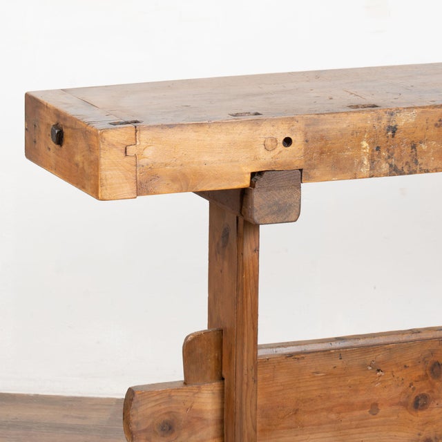 Rustic Carpenters Workbench Narrow Console Table Circa 1900's For Sale - Image 9 of 14